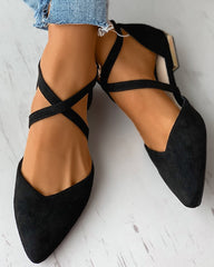 Suede Pointed Toe Bandage Flats Newgew