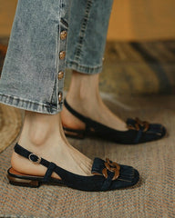 Buckle & Tassel Upper Sqaure-toe Flat Slip-on Newgew