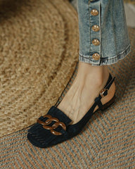 Buckle & Tassel Upper Sqaure-toe Flat Slip-on Newgew