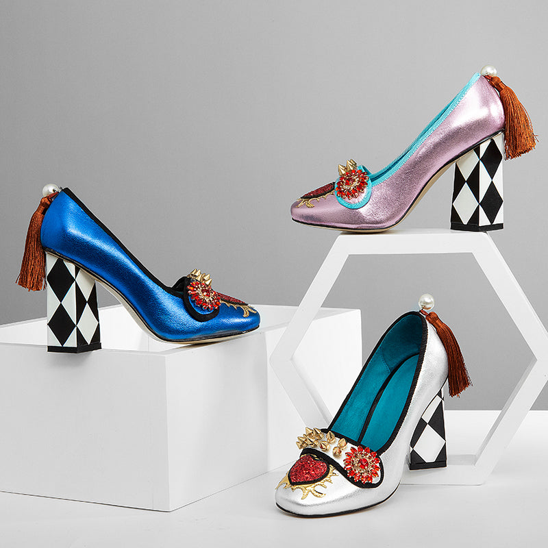 Harmony Fancy Rivet Tassel Chunky Heels Newgew