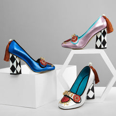 Harmony Fancy Rivet Tassel Chunky Heels Newgew