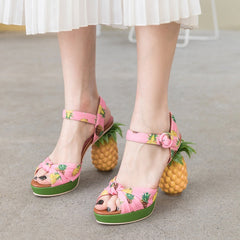 Marion Novelty Heel Fruit Print Platform Sandals newgew