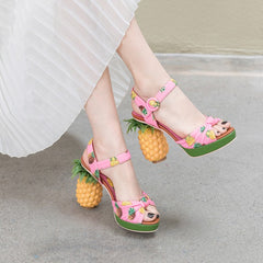 Marion Novelty Heel Fruit Print Platform Sandals newgew