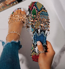 Multi-Sized Studs Clear Strap Slippers Pairmore