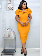 Office Ruffle Peplum Bodycon Dresses with Belt Newgew