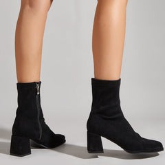 Side Zipper Square Heel Boots Newgew