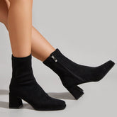 Side Zipper Square Heel Boots Newgew
