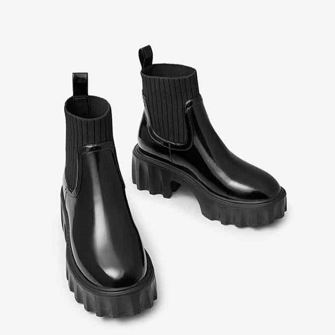 Thick-soled Chelsea Knitted Tube Boots Newgew