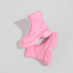 Round Toe Zip Cowhide Short Martin Boots Zipper Heeled Boots Newgew