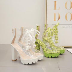 Back Zipper Chunky Heeled Boots Newgew