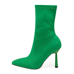 Point Toe Stiletto Heel Satin Sock Ankle Boots Minimalist Pointed Toe Stiletto Boots Newgew