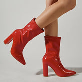 Pointed Toe Thick Heel Red Boots Newgew