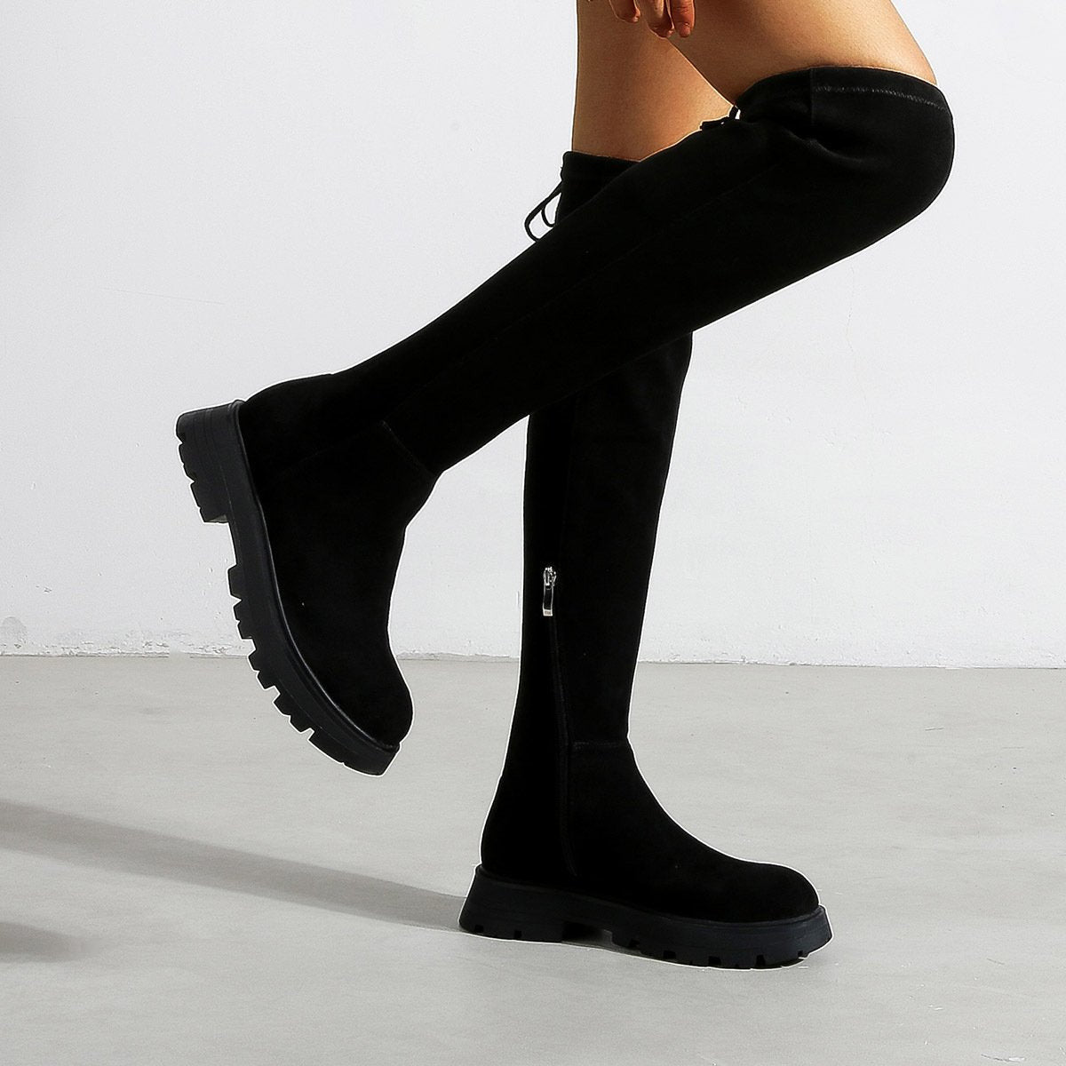 Over The Knee Faux Suede Tie Back Boots Newgew