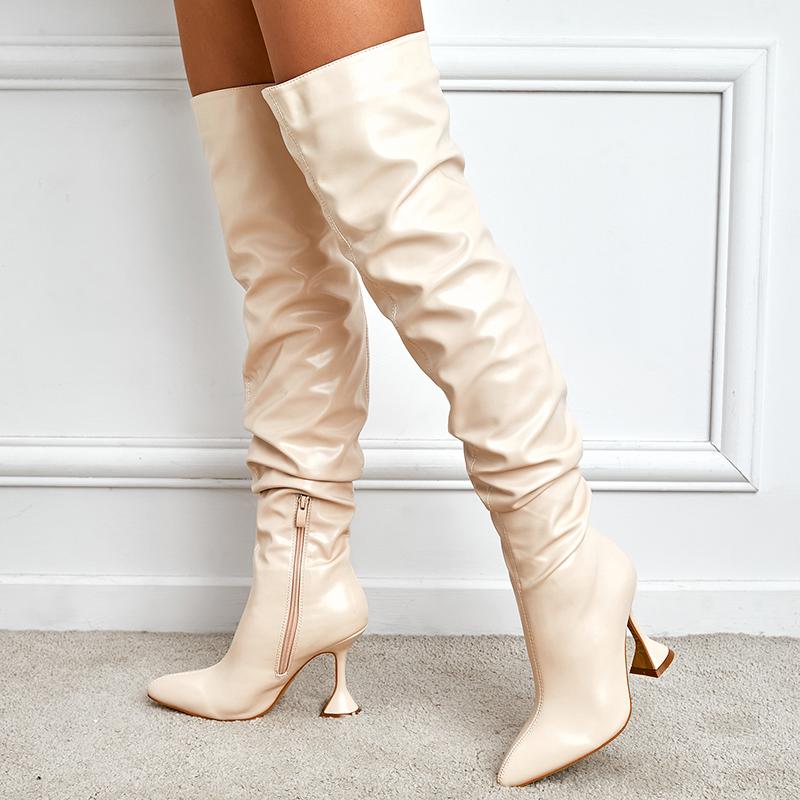 Solid Pointed-Toe Heeled Boots Newgew