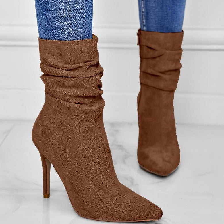 Point Toe Heeled Suede Boots Newgew