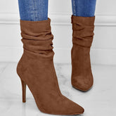 Point Toe Heeled Suede Boots Newgew