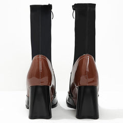 Splicing Thick Heel Square Toe Mid-calf Sock Boots Newgew