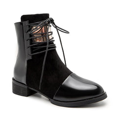 Lace-up Round Toe Low Heeled Back Zipper Boots Newgew