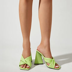 Pleated Stiletto Heeled Square Toe Sandals Newgew
