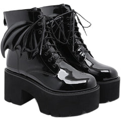 Halloween British Style Thick Heeled Patent Leather Martin Boots Newgew