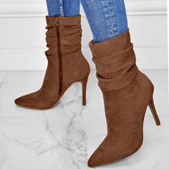 Point Toe Heeled Suede Boots Newgew