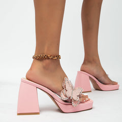 Rhinestone Butterfly High-heeled Sandals Newgew