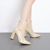 Chunky Heeled Sleeve Patent Leather Short Boots Newgew