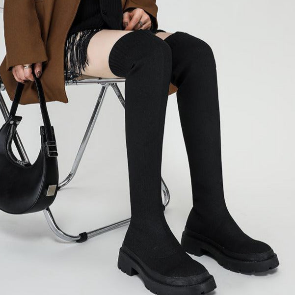 Thick-soled Knee-high Sock Boots Newgew