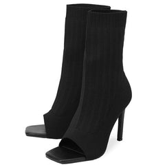 Knitted Wool Peep-toe High-heeled Boots Newgew