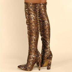 Leopard Pattern Point Toe Heeled Suede Boots Newgew