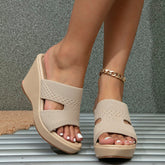 Flyknit Material Open Toe Slope Heel Sandals Newgew