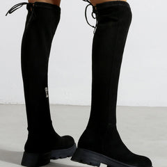 Over The Knee Faux Suede Tie Back Boots Newgew