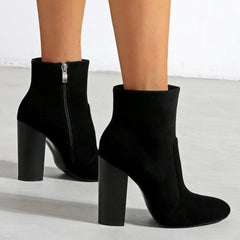 NewThick High Heeled Round Toe Suede Boots Women Newgew