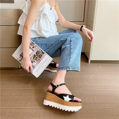 Slope Heel Star Buckle Sandals Newgew
