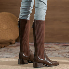 Square Toe chunky heeled long sock boots Newgew