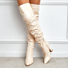 Solid Pointed-Toe Heeled Boots Newgew