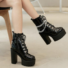 Waterproof Platform Chunky Chain Decorated Short Boots Newgew