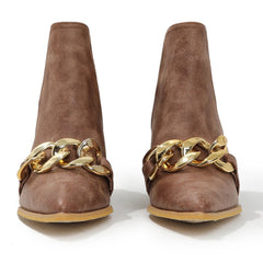 Chunky Heel Pointed Toe Chain Boots Newgew