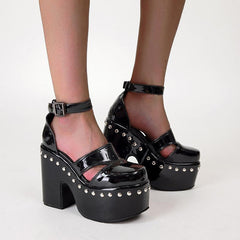 Chunky Heeled Thick-soled Patent Leather Sandals Newgew