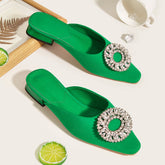 Rhinestone Buckle Square Toe Flat Newgew