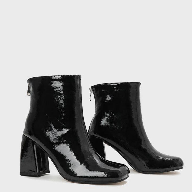 British Style Chunky Square Toe Mid-calf Boots Newgew