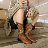 Retro Square Toe Western Cowboy Boots Newgew