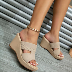 Flyknit Material Open Toe Slope Heel Sandals Newgew