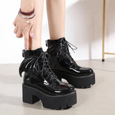 Halloween British Style Thick Heeled Patent Leather Martin Boots Newgew