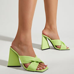 Pleated Stiletto Heeled Square Toe Sandals Newgew