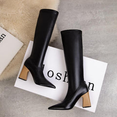 Pointed Toe Chunky Heel Elastic Boots Newgew