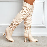 Solid Pointed-Toe Heeled Boots Newgew