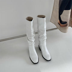 Square Toe Pleated Chunky Heeled Boots Newgew