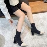 Pointed Toe Chunky Heeled Sock Boots Newgew
