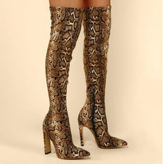 Leopard Pattern Point Toe Heeled Suede Boots Newgew